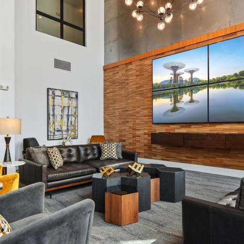 a living room with a fireplace