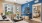 a living room with a blue wall