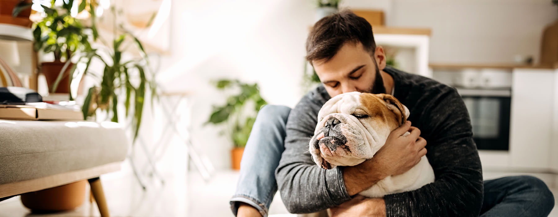 a person holding a dog