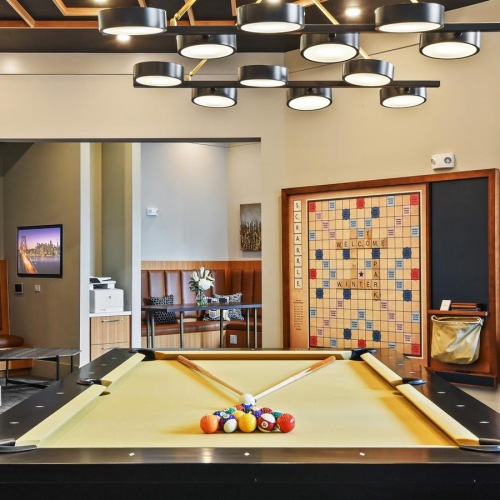 a pool table in a room